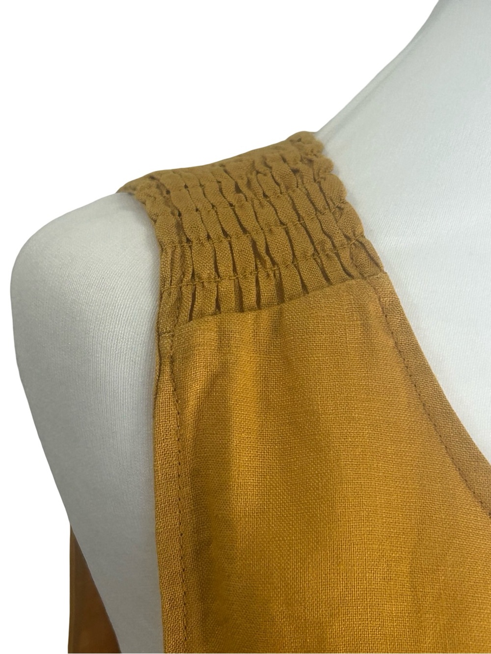 Tahari 100% Linen Shift Dress Mustard Yellow Sleeveless Pockets M Lagenlook Boho - Picture 8 of 10
